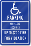 Handicapped Fine Parking Vehicle ID Sign