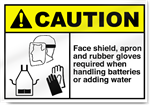 Face Shield, Apron And Rubber Gloves Req Caution Signs