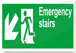 Emergency Stairs Down Left Safety Signs