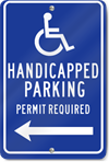 Handicapped Parking Permit Required (Arrow Left) Parking Sign