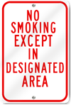 No Smoking Except In Designated Area Sign