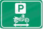 Horizontal Motorcycle With Double Directional Parking Arrow Sign