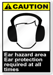 Ear Hazard Area Ear Protection Required At All Times Caution Signs