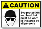Eye Protection And Hard Hat Must Be Worn Caution Signs