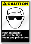 High Intensity Ultraviolet Light Wear Eye Protection Caution Signs