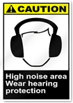 High Noise Area Wear Hearing Protection Caution Signs