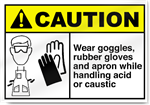 Wear Goggles, Rubber Gloves And Apron While Handling Acid Or Caustic Caution Signs