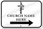 Horizontal Church Right Directional Arrow Sign