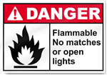 Flammable No Matches Or Open Lights Danger Signs
