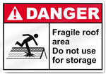 Fragile Roof Area Do Not Use For Storage Danger Signs