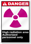 High Radiation Area Authorized Personnel Only Danger Signs