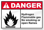 Hydrogen Flammable Gas No Smoking Or Open Flames Danger Signs