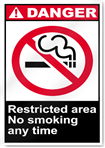 Restricted Area No Smoking Any Time Danger Signs