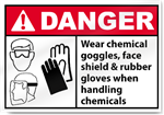 Wear Chemical Goggles, Face Shield & Rubber Danger Signs