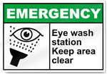 Eye Wash Station Keep Area Clear Emergency Signs