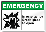 In Emergency Break Glass To Open Emergency Signs