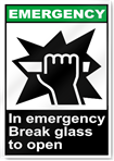 In Emergency Break Glass To Open Emergency Signs