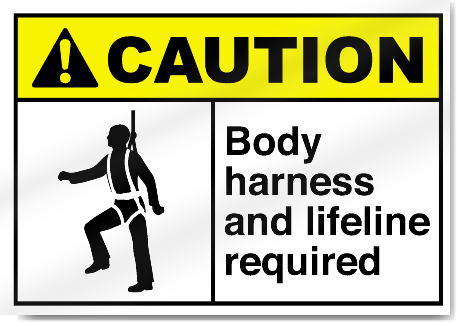 Body Harness And Lifeline Required Caution Signs