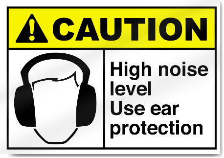 high caution high noise level use ear protection sign 977