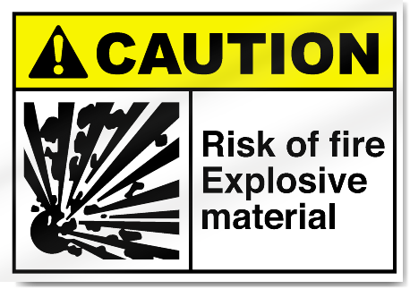 Risk Of Fire Explosive Material Caution Signs