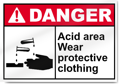 Acid Area Wear Protective Clothing Danger Signs