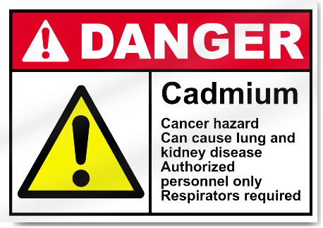 Cadmium Cancer Hazard Can Cause Lung And Kidney Disease Authorized Personnel Only Respirators Required Danger Signs