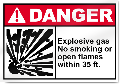 Explosive Gas No Smoking Or Open Flames Within 35 FT. Danger Signs