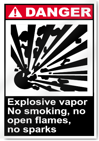 Explosive Vapor No Smoking, No Open Flames, No Sparks Danger Signs