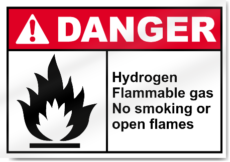Hydrogen Flammable Gas No Smoking Or Open Flames Danger Signs