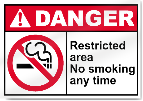 Restricted Area No Smoking Any Time Danger Signs