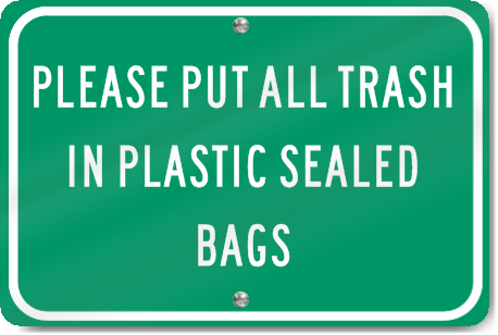 Horizontal Please Put All Trash In Plastic Bags Sign