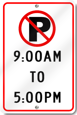 No Parking 9:00AM To 5:00PM Sign