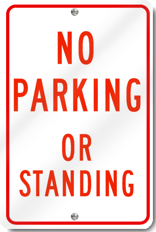 No Parking Or Standing Sign in Red