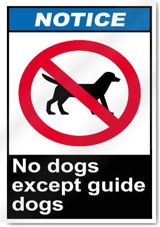 No Dogs Except Guide Dogs Notice Signs