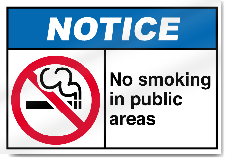 No Smoking In Public Areas Notice Signs