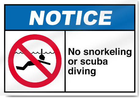 No Snorkeling Or Scuba Diving Notice Signs