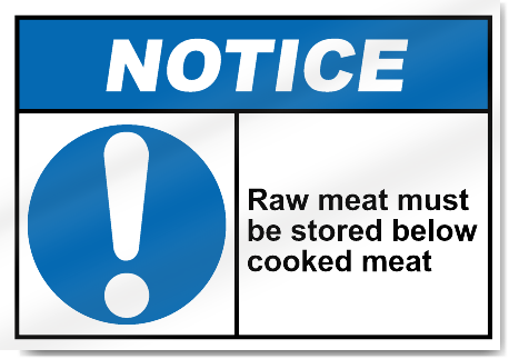 Raw Meat Must Be Stored Below Cooked Meat Notice Signs