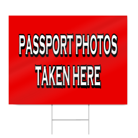 Passport Photos Taken Here Block Lettering Sign