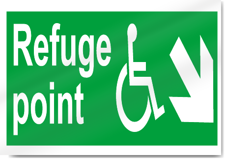 Disabled Refuge Point Down Right Safety Signs