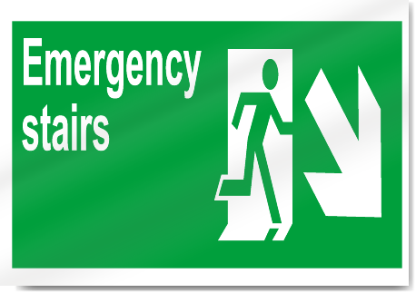Emergency Stairs Down Right Safety Signs