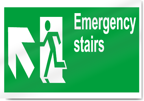 Emergency Stairs Up Left Safety Signs