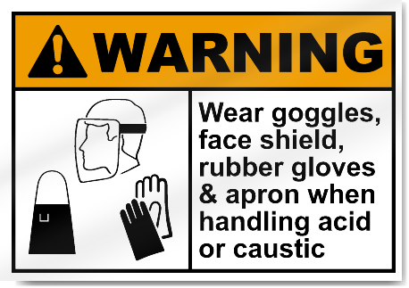 Wear Goggles Face Shield Rubber Gloves Warning Signs