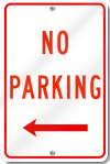 No Parking Left Arrow Sign