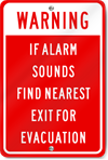 Warning If Alarm Sounds Find Nearest Exit For Evacuation Sign