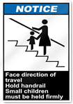 Face Direction Of Travel Hold Handrail Small Children Notice Signs