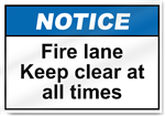 Fire Lane Keep Clear At All Times Notice Signs