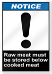 Raw Meat Must Be Stored Below Cooked Meat Notice Signs