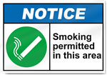 Smoking Permitted In This Area2 Notice Signs