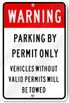 Warning Parking By Permit Only Sign