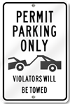 Permit Parking Only Violators Will Be Towed Sign